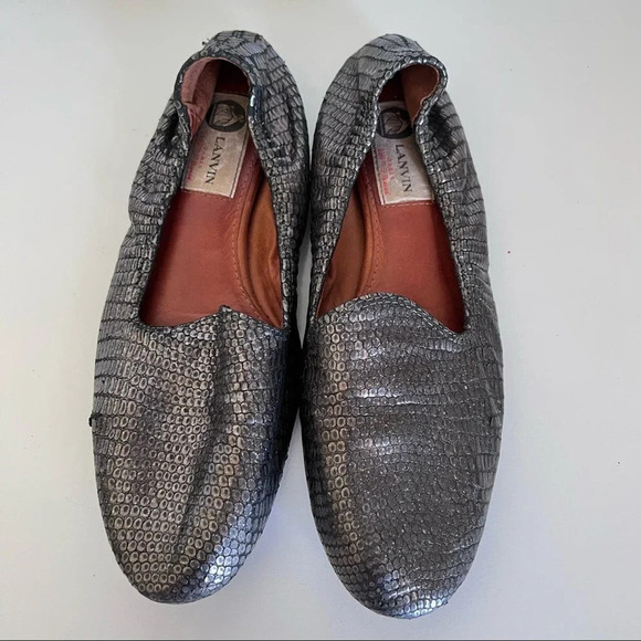 Lanvin Pewter Metallic Textured Loafer Ballet Flat - Picture 4 of 12